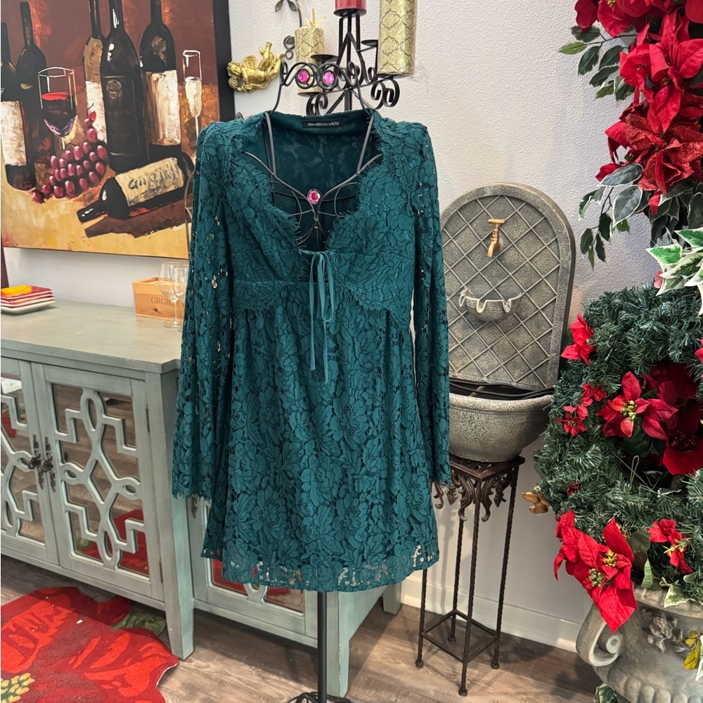 Teal Lace Long Sleeve Dress